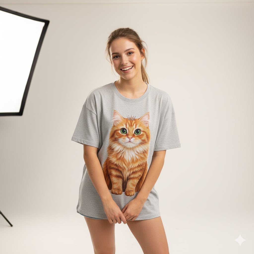 Cute Cat Print Cotton Tee