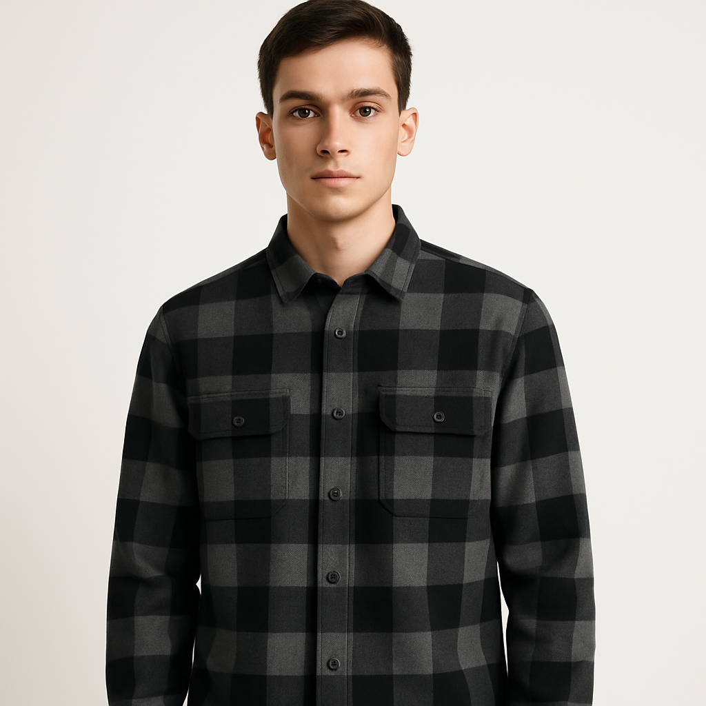 Men’s Black & Grey Check Flannel Shirt